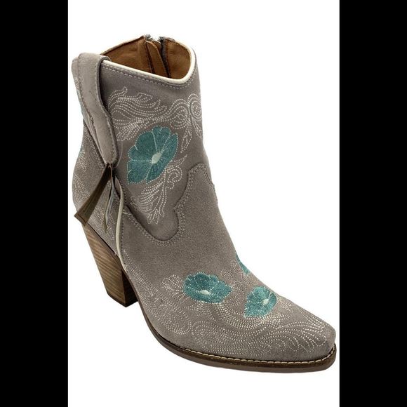 Dingo Suede Embroidered Cowboy Boots Tootsie Gray - Medium - Picture 1 of 3
